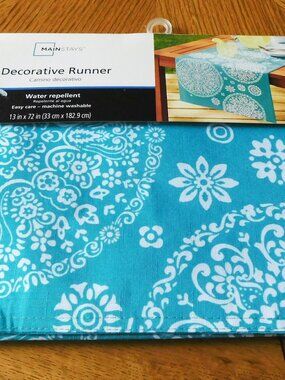 Mainstays Batik Look Aqua Table Runner
